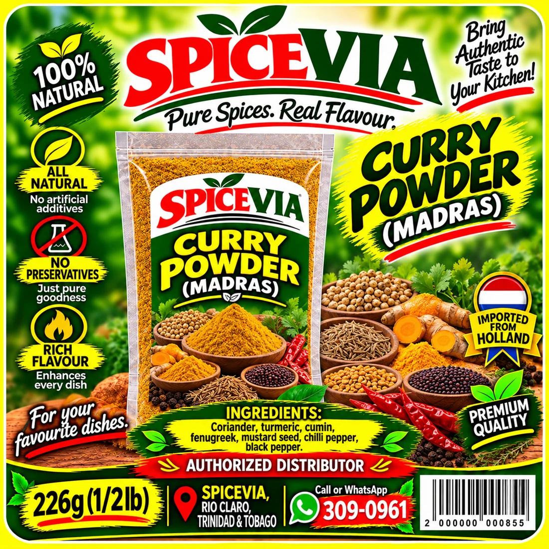 SPICEVIA Madras curry powder label, 226 g